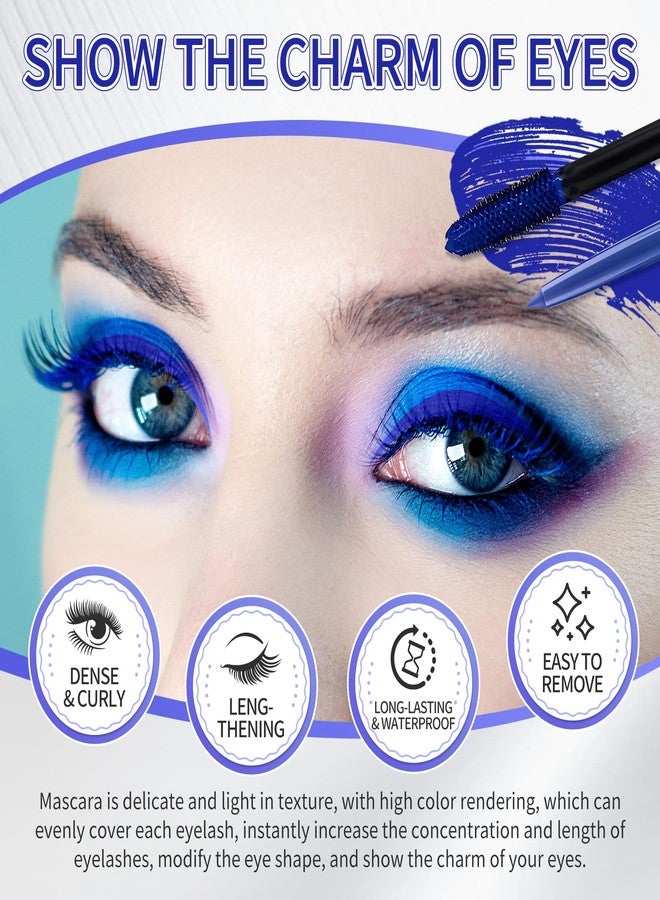 مجموعة ماسكارا وكحل عيون زرقاء من UAOE، ماسكارا ملونة خماسية الأبعاد، مقاومة للماء، تمنح الرموش كثافة وطولاً طبيعيين، مناسبة لمكياج عيون النساء - Image 3